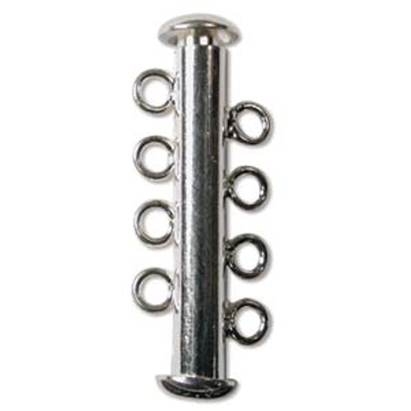 4 Strand Slide Clasp, Silver-Plated (26mm) (Qty: 1)