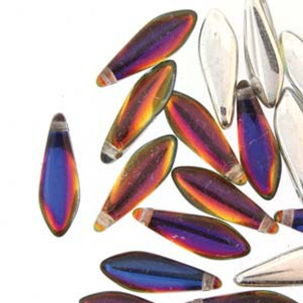 1-Hole Czech Glass Dagger Beads, Backlit Vapor (Qty: 25)