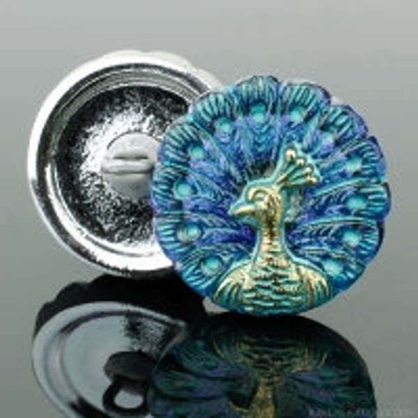 (18mm) Peacock Button, Aqua and Purple Iridescent (Qty: 1)