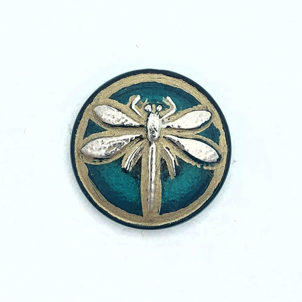 18mm Dragonfly Button, Teal with Antiqued Platinum (Qty: 1)