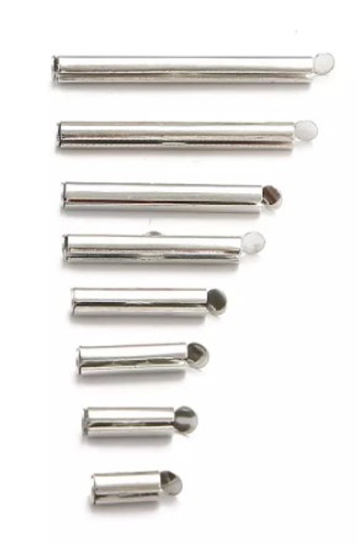 25mm Slide-On End Clasp Tubes, Silver-Plated (Qty: 4)