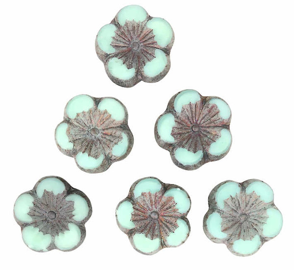 Large Hibiscus Flowers, Turquoise w/ Grey Metallic Finish, 21mm (Qty: 6)