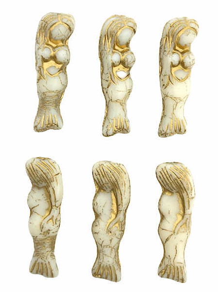 Mermaid Beads, Ivory/ Gold Wash, 5x25mm (Qty: 6)