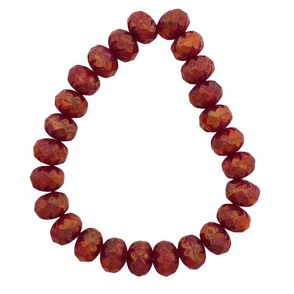 Cruller Rondelle Beads, Boysenberry w/ Gold Luster & Pink Wash, 6x9mm (Qty: 25)