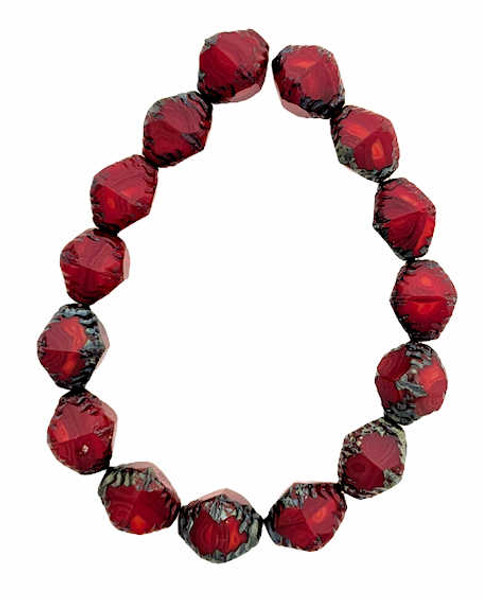 Faceted Bicones, Ruby & Ladybug Red w/ Picasso Finish, 10x8mm (Qty: 15)
