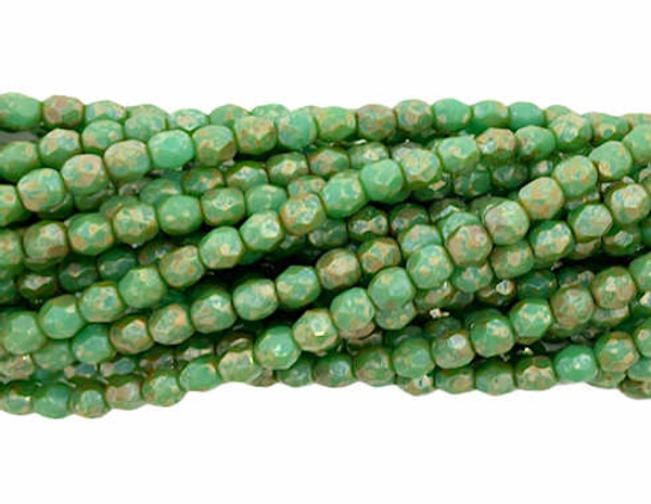 4mm Fire Polish, Green Turquoise Travertine Luster (Qty: 50)
