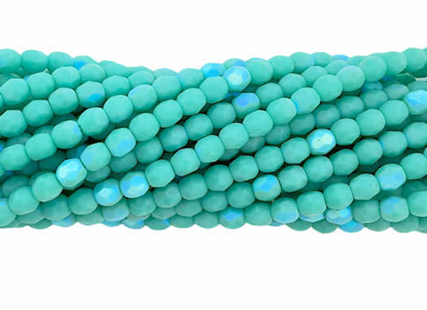 4mm Fire Polish, Matte Turquoise AB  (Qty: 50)