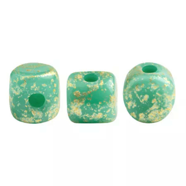 Minos Par Puca Beads, Opaque Green Turquoise Splash (5 grams/~100 beads)