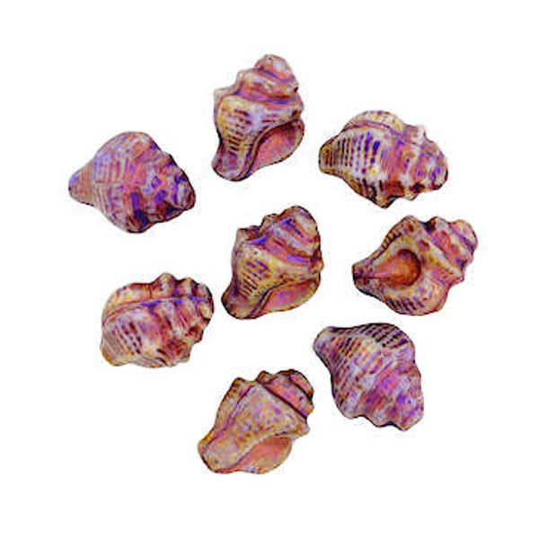 Murex/Conch Shell Beads, Cream Metallic Purple/Pink, 15x12mm (Qty: 8)