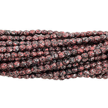 4mm Fire Polish, Red Metallic Silver and Black Speckled  (Qty: 50)