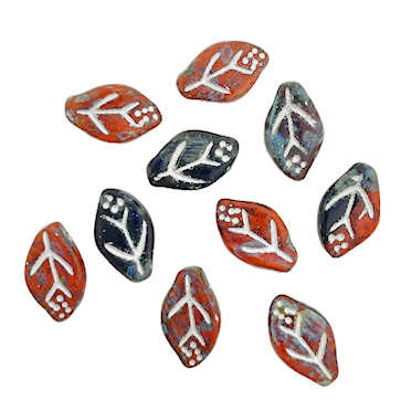 Czech Glass Leaf Beads, Copper and Grey with Silver Accents, 8 x 12mm (Qty: 43)