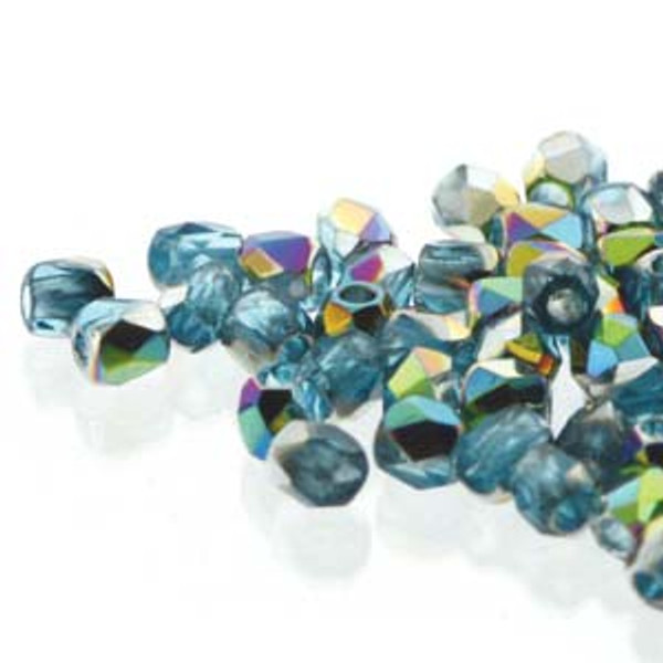 2mm Fire Polish, Aqua Vitrail (True 2) (Qty: 50)