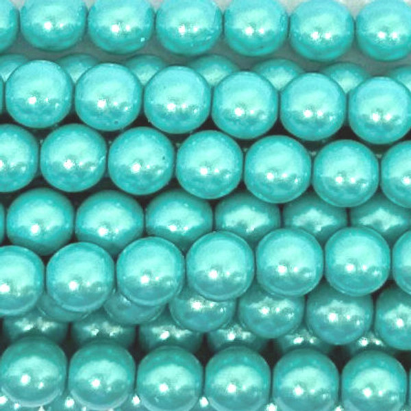 6mm Czech Glass Pearls, Iridescent Turquoise (Qty: 25)