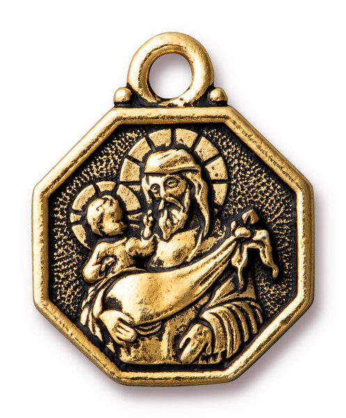 TierraCast St. Christopher Charm, Antique Gold-Plate (Qty: 1)