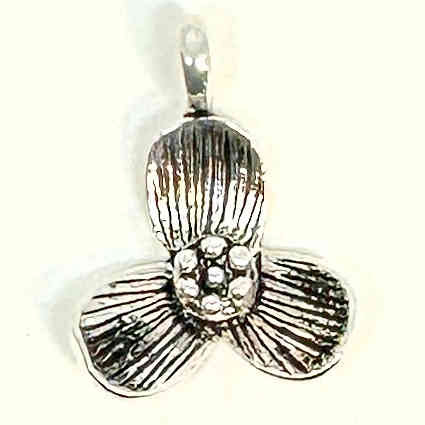 3-Petal Flower Pendant, Silver-Plated Pewter, 21 x 27.5mm (Qty: 1)