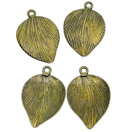 Leaf Charms, Brass-Plated Pewter, 15 x 23mm (Qty: 4)