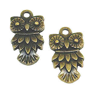 Owl Charms, Brass-Plated Pewter, 11.5 x 20mm (Qty: 2)