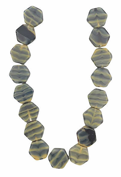 Table-Cut Hexagon Beads, 12mm,  Sand/Grey/Black  (Qty: 17)*