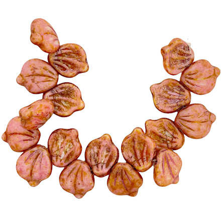 Pressed Glass Petals, Pink  and Tan (12 x 14mm) (Qty: 18)
