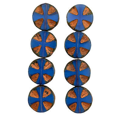 Table Cut Round Beads,  Cobalt Blue W/ Copper, 15mm (Qty: 8)