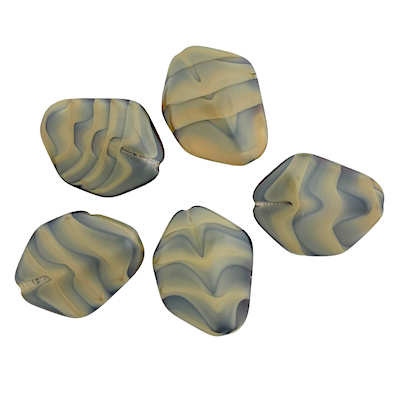 Abstract-Shaped Bead, Carmel with Grey Waves,  20 x 25mm (Qty: 5)