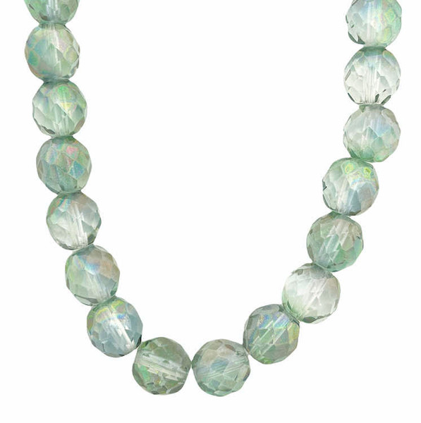 7mm Fire Polish, Crystal Light  Green Luster  (Qty: 28)*