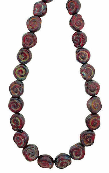 Spiral Coin Beads, 8mm,  Dark Red Travertine  (Qty: 22)*