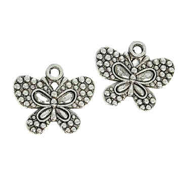 Butterflies Pendant/Earrings, Silver-Plated Pewter, 24 x 21mm (Qty: 2)