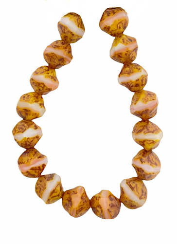 Squiggle Cut Glass Beads, 9x10mm,  Opaque Pink/White Travertine  (Qty: 16)*