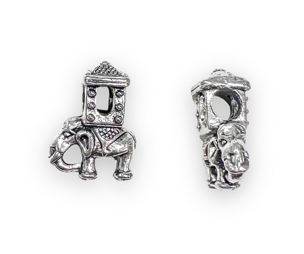 Decorative Elephant Large Hole (4mm) Beads,  Silver-Plated, 14 x 20mm  (Qty: 2)