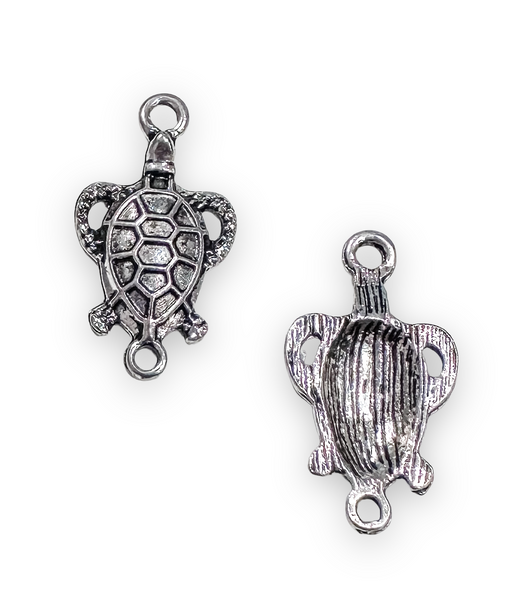 Turtle Pendant/Link, Silver-Plated,  16 x 29mm (Qty: 2)