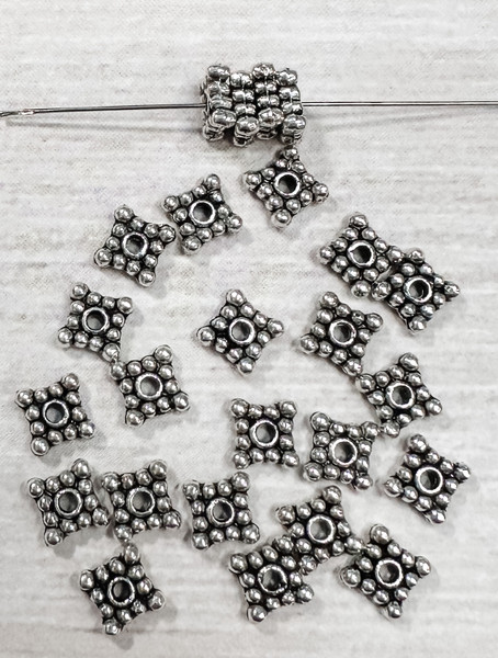 6mm Square Pewter Heishi Beads, Silver-Plated (Qty: 25)