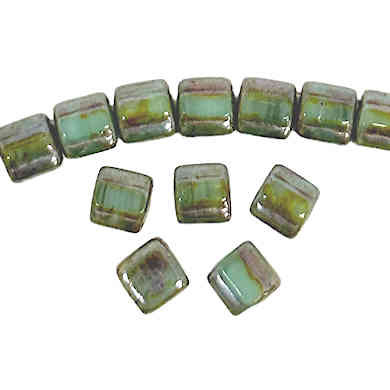 6mm Tile Beads, Forest Green Travertine (Qty: 28) (Actually a Silky Arc Bead, but it's the the holes are the same as a Tile Bead but with an arch on the top)
