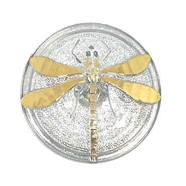 Very Large Golden Dragonfly on Bright Silver Reflective Background, 40.5mm (Qty: 1)
