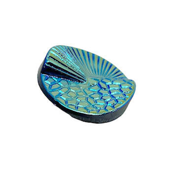 Czech Glass Wavy Button, Iridescent Turquoise (23mm)(Qty: 1)