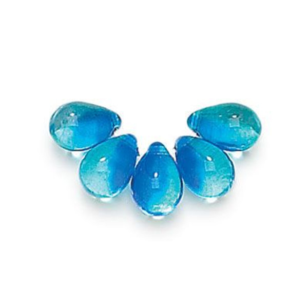 6x9mm Teardrop Beads, Two-Tone Aqua/Capri Blue (Qty: 25)