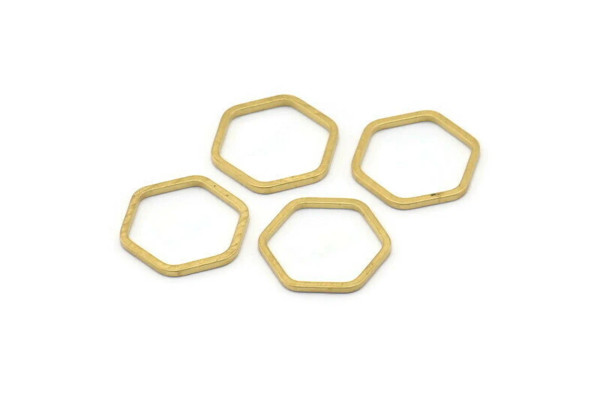 14mm Hexagon Ring Connectors, Raw Brass (Qty: 4)