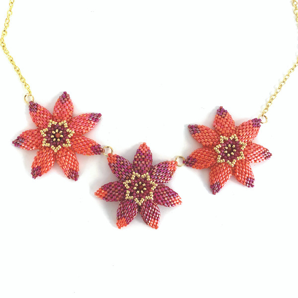 Jazzy Flowers Necklace Kit by Chloe Menage, Orange/Red (Pattern Included)