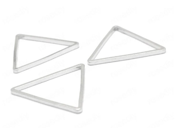 24mm Triangle Connectors, Silver-Plated Brass (Qty: 6)