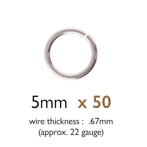 5mm Silver-Plated Open Jump Rings (Qty: 50) (22 gauge)
