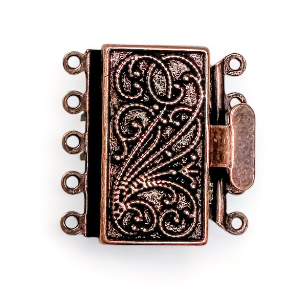 5 Strand Antique Copper-Plated Box Clasp (Qty: 1)