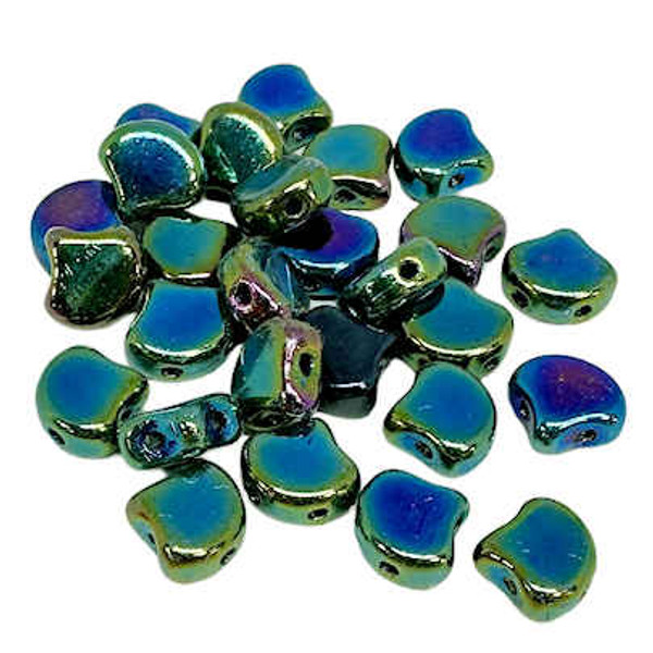 Ginko Beads, Jet Green Iris (Qty: 25)