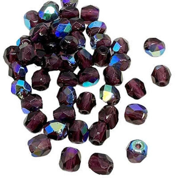 4mm Fire Polish, Amethyst AB (Qty: 50)