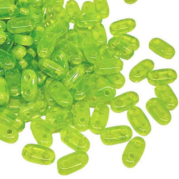 2-Hole Bar Beads, Milky Dark Peridot (10 gr.)