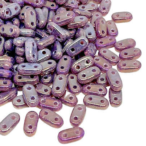 2-Hole Bar Beads, Milky Amethyst Iris Luster (10 gr.)