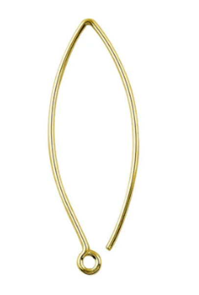 18K Gold Overlay Marquise Shape Earwires, 30mm, 20 ga. (Qty: 1 pr)