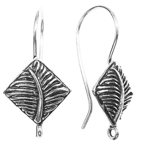 Sterling Silver Overlay Kite Shape Leaf Design Earwires, 32x15mm (Qty: 1 pr)