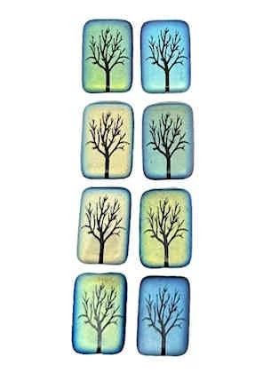 Laser Etched Winter Tree Beads, Frosted Rainbow on Jet, 15x10mm (Qty: 8)