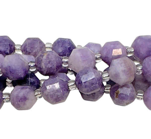 Purple Mica Lepidolite Art Deco Cut, 7.5 x 8.5mm (15.5" strand)