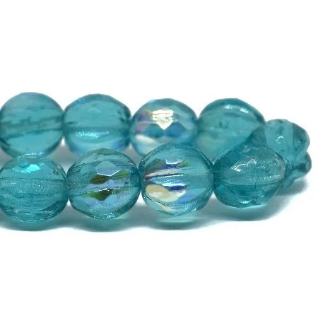NEW Size! 6mm Faceted Melon Beads, Transparent Teal AB (Qty: 25)